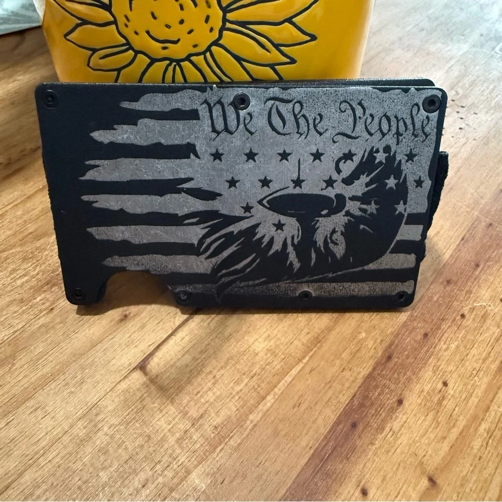 Black We The People Slim Metal Wallet RFID Tactical Custom Laser Engraved NWOT